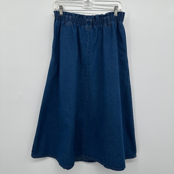 Vintage Denim Skirt Medium Pleated Pockets Elastic High Waist Quiet Luxury USA - Picture 5 of 7